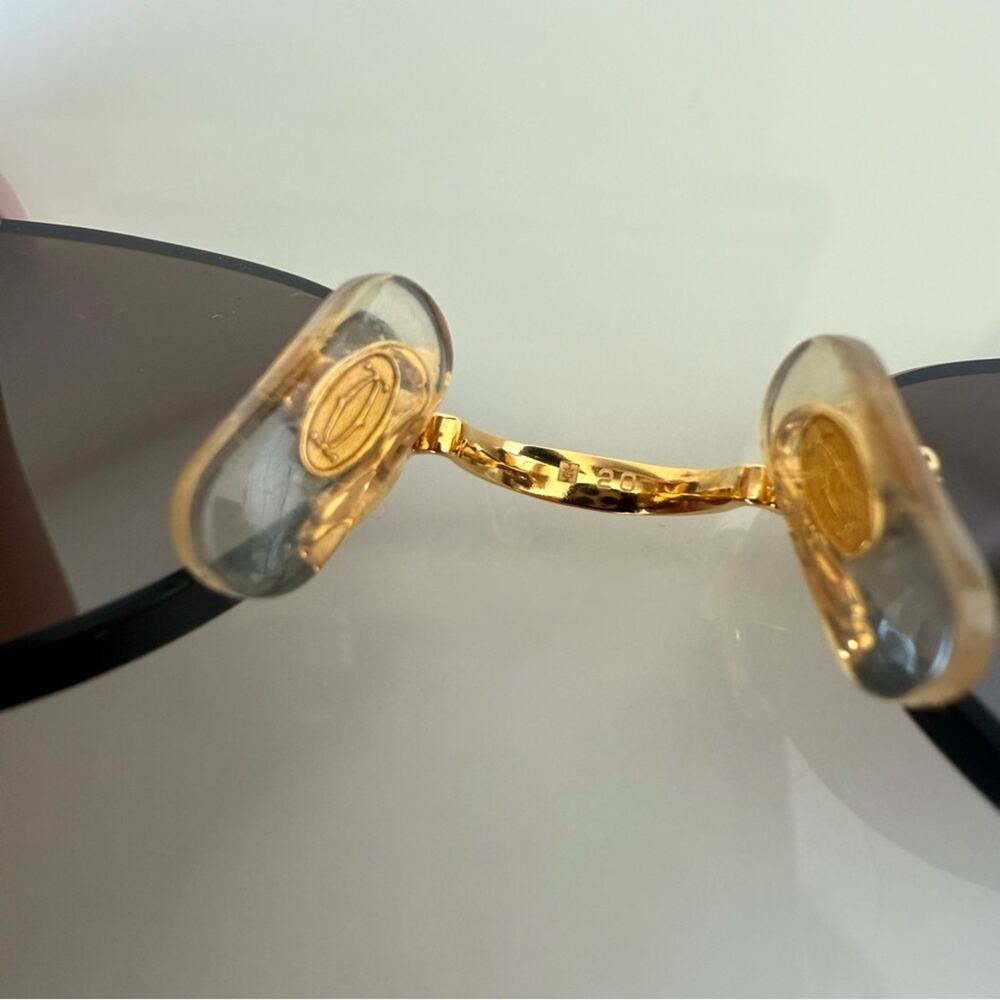 CARTIER Oval Rimless Sunglasses Brown  Gold Frame Authentic Vintage - Picture 8 of 10